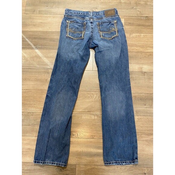 Ariat M5 Straight Mens 34X36 Tall Western Embroidered Stitch Blue Jeans Whiskers - Picture 8 of 10